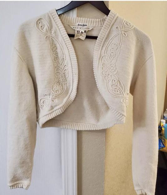 Max studio tan Open front cardigan with contrast Embroidery Size 2