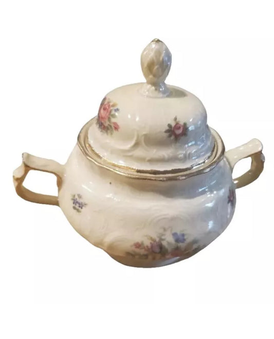 Rosenthal China Heirloom Sanssouci Germany Sugar Bowl with Lid Gold Trim Floral