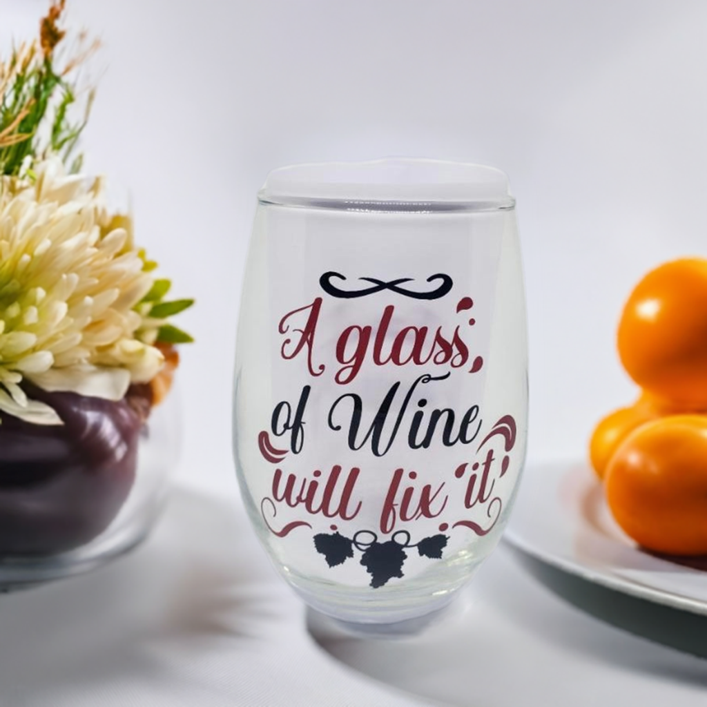 A Glass Of Wine Wil Fix It 10.5 oz Stemless Wine Glass