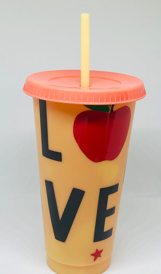 Teacher Love 24oz Color Changing Cup With straw new