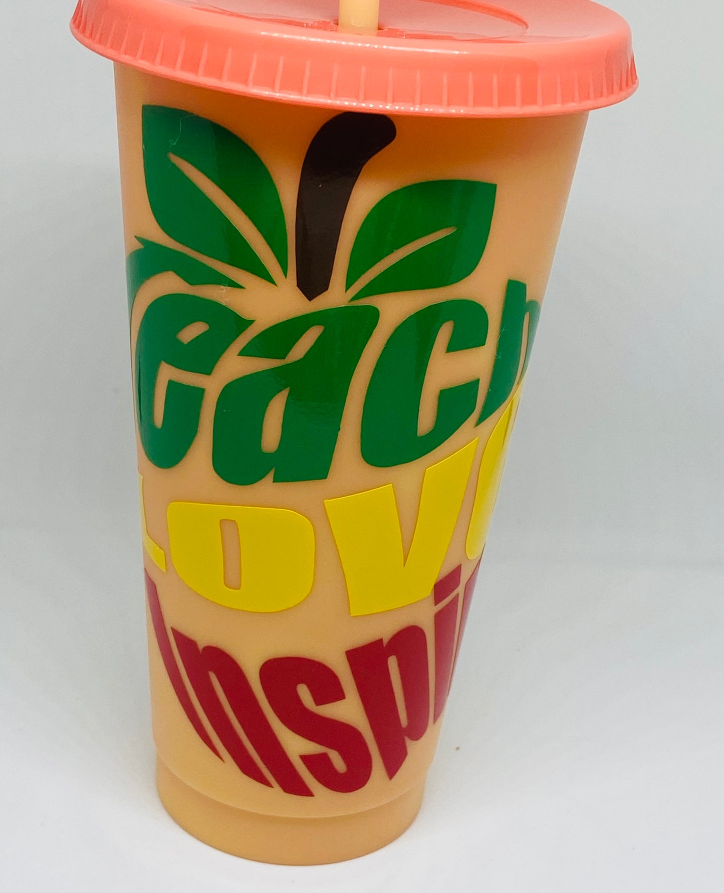 Teacher Love 24oz Color Changing Cup With straw new