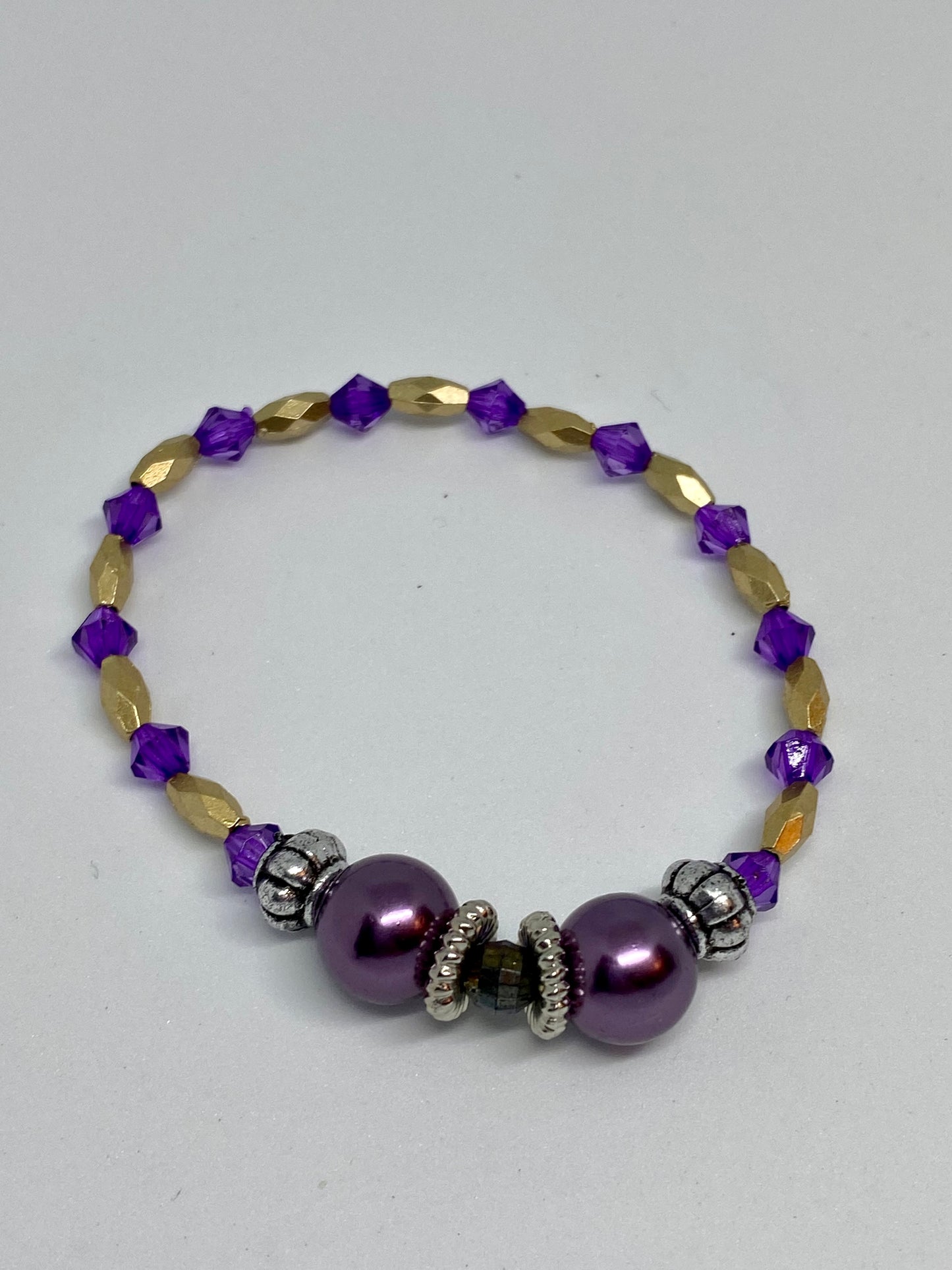 beaded flexible bracelet silver purple gold