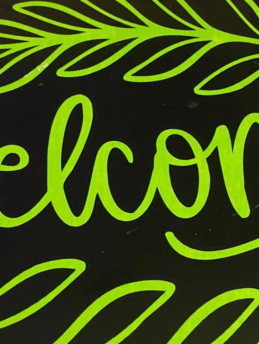 Welcome Front Door 12” Outdoor Round Sign Black and Green.