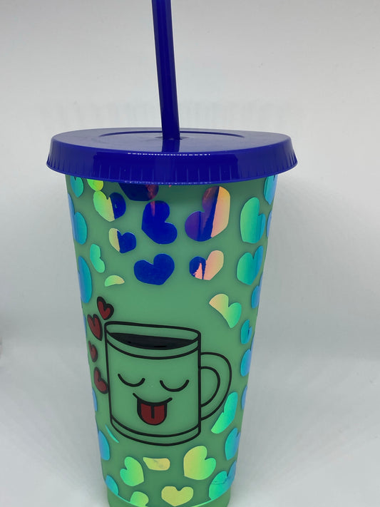 Color Changing with Ice cold liquid hearts tumbler