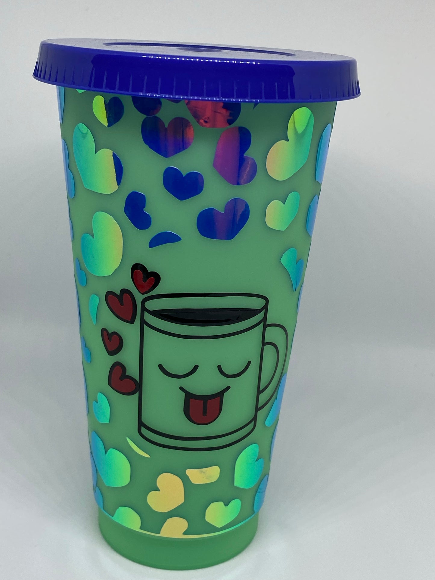 Color Changing with Ice cold liquid hearts tumbler