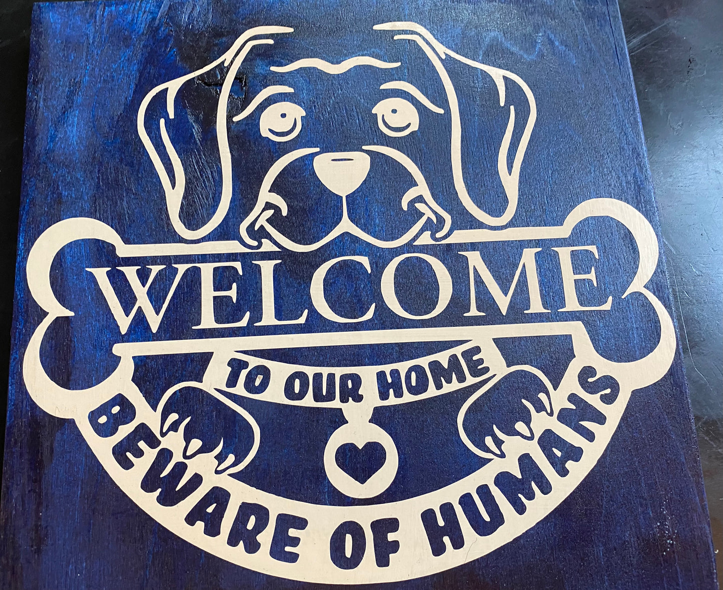 Welcome to our home 9.5” square wood stained sign