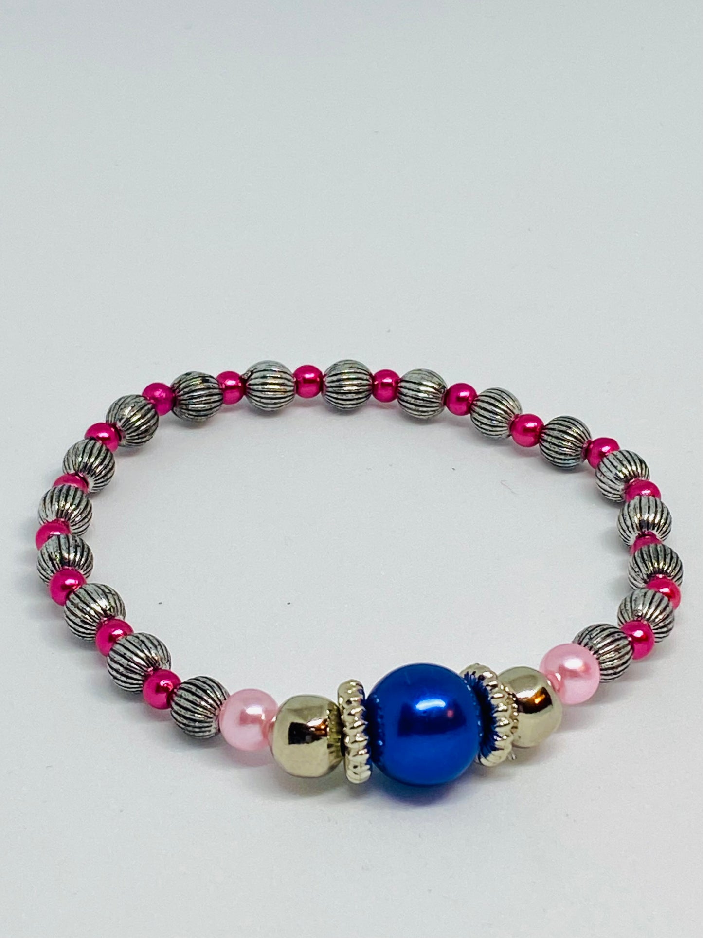 Beaded flexible bracelet silver blue pink rose